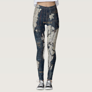 Oude Wereldkaart blauw Leggings
