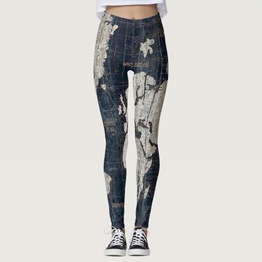 Oude Wereldkaart blauw Leggings (Voorkant)