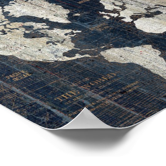 Oude Wereldkaart blauw Poster (Hoek)