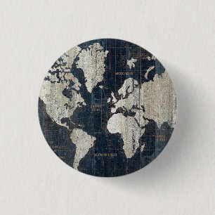 Oude Wereldkaart blauw Ronde Button 3,2 Cm