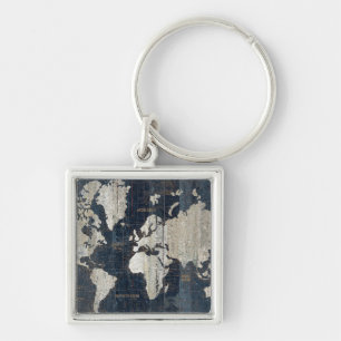 Oude Wereldkaart blauw Sleutelhanger