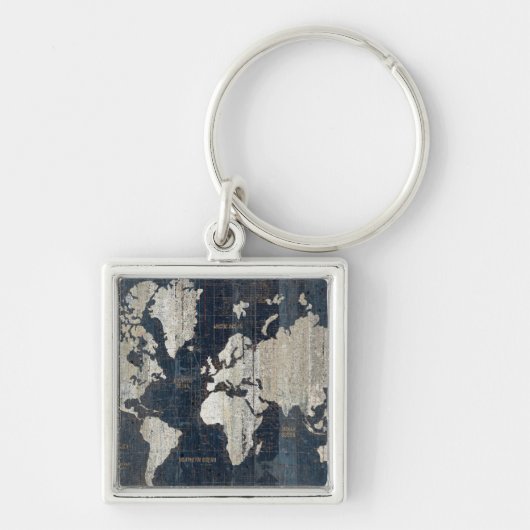 Oude Wereldkaart blauw Sleutelhanger (Voorkant)