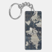 Oude Wereldkaart blauw Sleutelhanger (Voorkant Links)