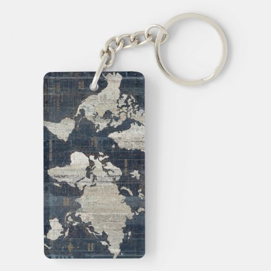 Oude Wereldkaart blauw Sleutelhanger (achterkant)