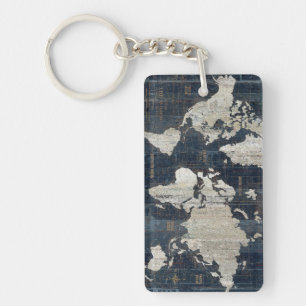 Oude Wereldkaart blauw Sleutelhanger