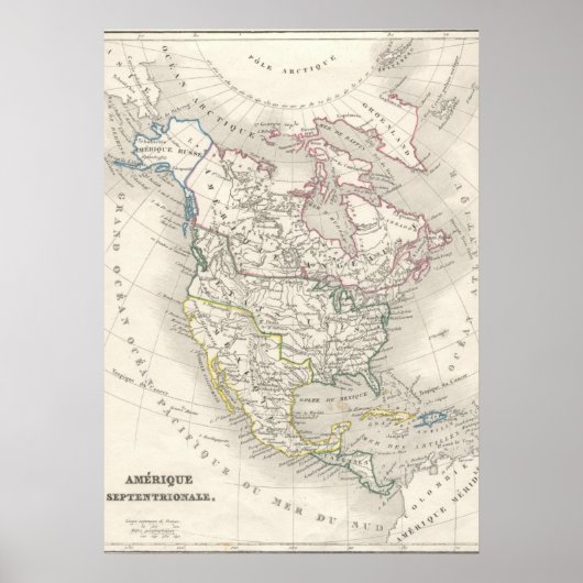 oude wereldkaart brengt Amerika in kaart Poster (Voorkant)