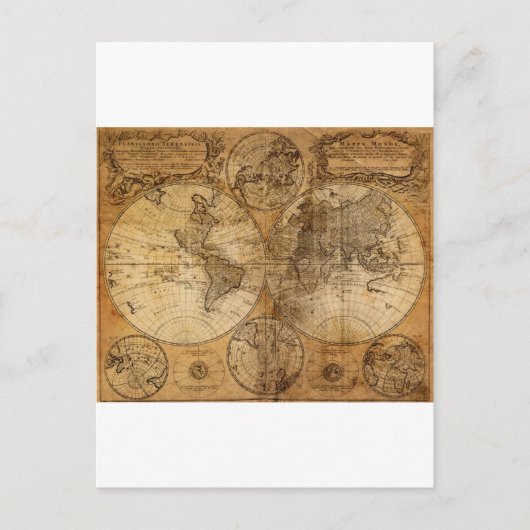 Oude Wereldkaart Briefkaart (Voorkant)