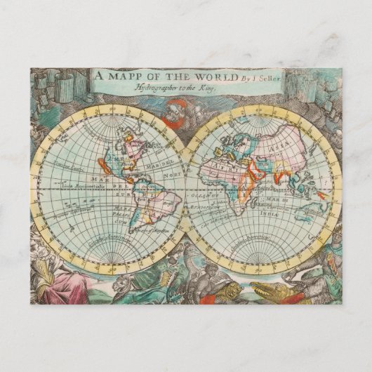 Oude Wereldkaart Briefkaart (Voorkant)