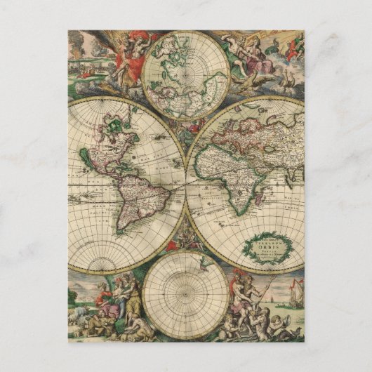 Oude wereldkaart briefkaart (Voorkant)