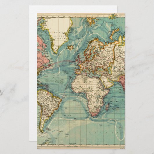Oude wereldkaart briefpapier (Voorkant / Achterkant)