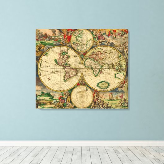 oude Wereldkaart Canvas Afdruk (Insitu (Houten vloer))