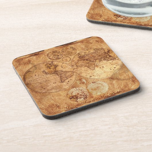 Oude Wereldkaart  Cork Onderzetters (Linkerzijde)