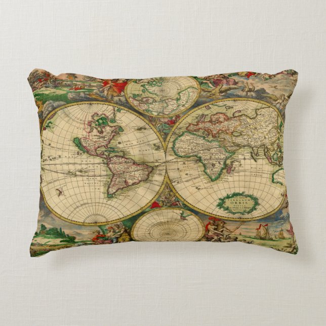  oude wereldkaart decoratief kussen (Voorkant)