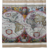 Oude Wereldkaart Douchegordijn (Voorkant)
