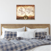  Oude Wereldkaart en Compass Roos Canvas Afdruk (Insitu (Slaapkamer))