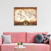  Oude Wereldkaart en Compass Roos Canvas Afdruk (Insitu (Woonkamer))