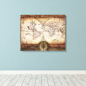  Oude Wereldkaart en Compass Roos Canvas Afdruk (Insitu (Houten vloer))