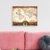 Oude Wereldkaart en Compass Wrapped Canvas (Insitu (Woonkamer))