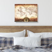 Oude Wereldkaart en Compass Wrapped Canvas (Insitu (Slaapkamer))