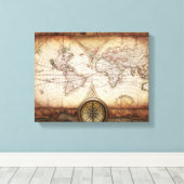 Oude Wereldkaart en Compass Wrapped Canvas (Insitu (Houten vloer))