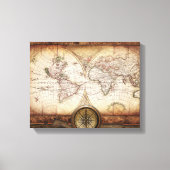 Oude Wereldkaart en Compass Wrapped Canvas (Voorkant)