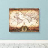 Oude Wereldkaart en Compass Wrapped Canvas (Insitu (Houten vloer))
