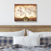 Oude Wereldkaart en Compass Wrapped Canvas (Insitu (Slaapkamer))