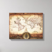 Oude Wereldkaart en Compass Wrapped Canvas (Voorkant)