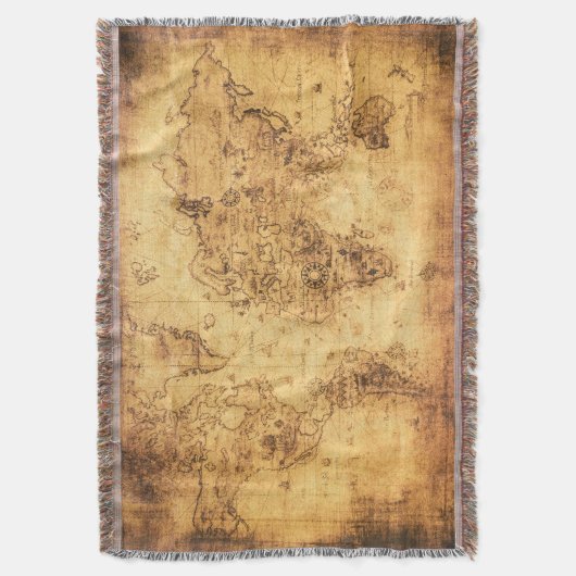 Oude Wereldkaart: gebrandschilderd perkament  Deken (Voorkant Verticaal)