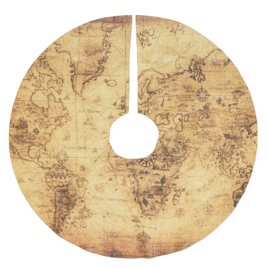 Oude Wereldkaart: gebrandschilderd perkament  Kerstboom Rok (Voorkant)