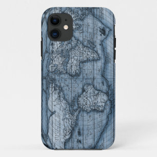 Oude Wereldkaart in blauw Case-Mate iPhone Case