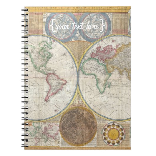 Oude Wereldkaart in dubbelbolsters, 1794 Notitieboek (Voorkant)