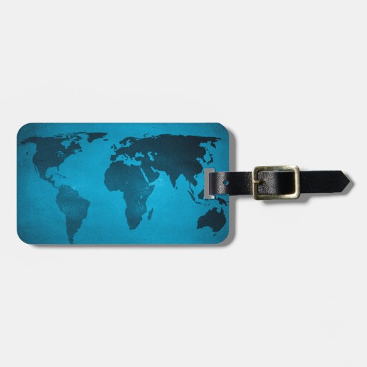 Oude wereldkaart in het blauw bagagelabel (Voorkant horizontaal)