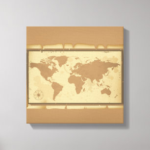 Oude Wereldkaart Ingepakt Canvas Afdruk