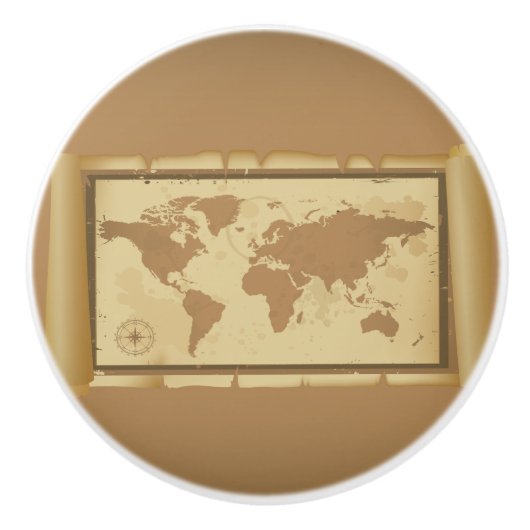 Oude Wereldkaart keramische knop (Voorkant)