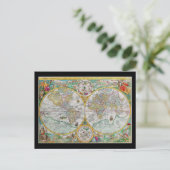 Oude Wereldkaart met kleurrijk kunstwerk Briefkaart (Staand voorkant)