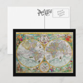 Oude Wereldkaart met kleurrijk kunstwerk Briefkaart (Voorkant / Achterkant)