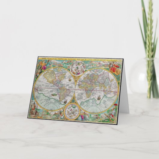 Oude Wereldkaart met kleurrijk kunstwerk Kaart (Voorkant)