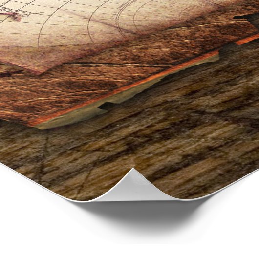 Oude Wereldkaart met kompas Poster (Hoek)