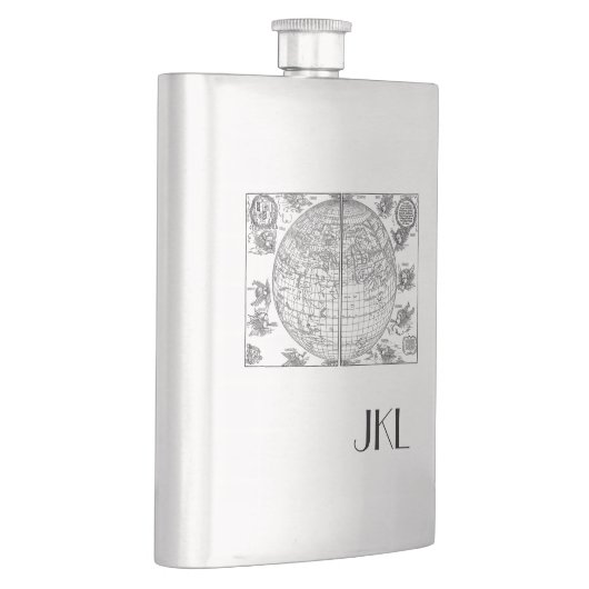 Oude Wereldkaart met monogram Heupfles (Rechts)