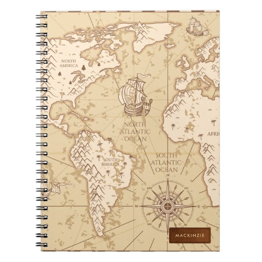 Oude Wereldkaart met Naam Notitieboek (Voorkant)