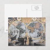 Oude Wereldkaart - Naar Zee Briefkaart (Voorkant / Achterkant)