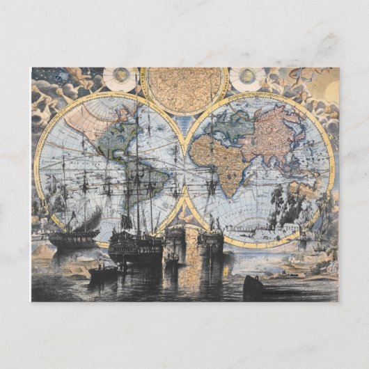 Oude Wereldkaart - Naar Zee Briefkaart (Voorkant)