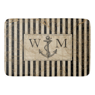 Oude Wereldkaart Nautical Anchor Monogram Badmat