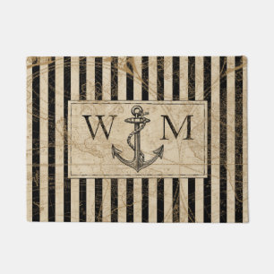 Oude Wereldkaart Nautical Anchor Monogram Deurmat