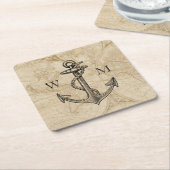 Oude Wereldkaart Nautical Anchor Monogram Kartonnen Onderzetters (Schuin)