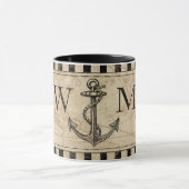 Oude Wereldkaart Nautical Anchor Monogram Mok (Midden)
