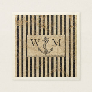 Oude Wereldkaart Nautical Anchor Monogram Servet