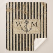 Oude Wereldkaart Nautical Anchor Monogram Sherpa Deken (Voorkant)