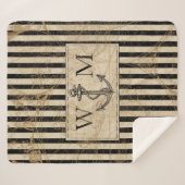 Oude Wereldkaart Nautical Anchor Monogram Sherpa Deken (Voorkant (horizontaal))